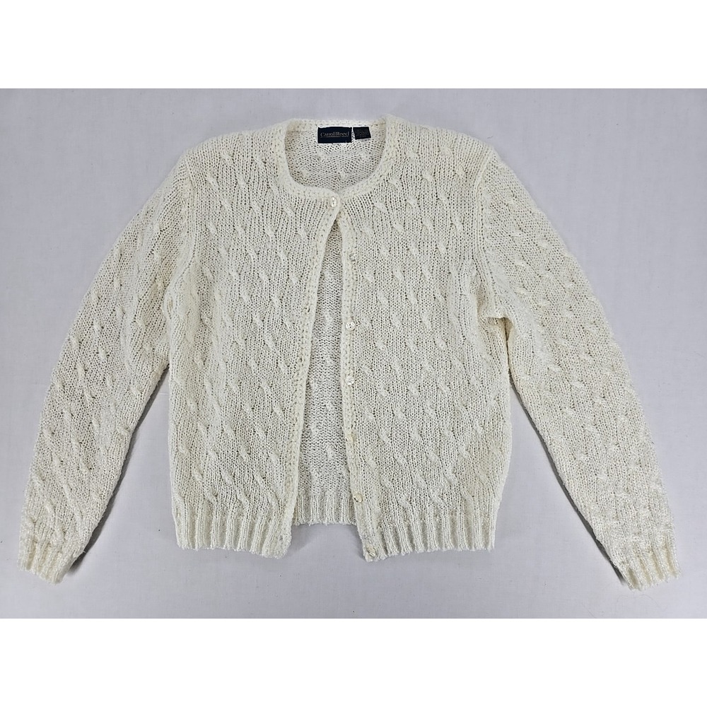 Vtg Carroll Reed White Cardigan Blazer Jacket Long Sleeve 80s Acrylic SZ‎ Small